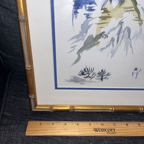 Vintage Professionally Framed Original Painting Chinese Art Mountains Landscape - Picture 3 of 7